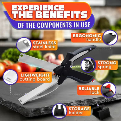 2 in 1 Kitchen Scissors for Food – Stainless Steel Blade & Plastic Cutting Board Scissors with Safety Lock