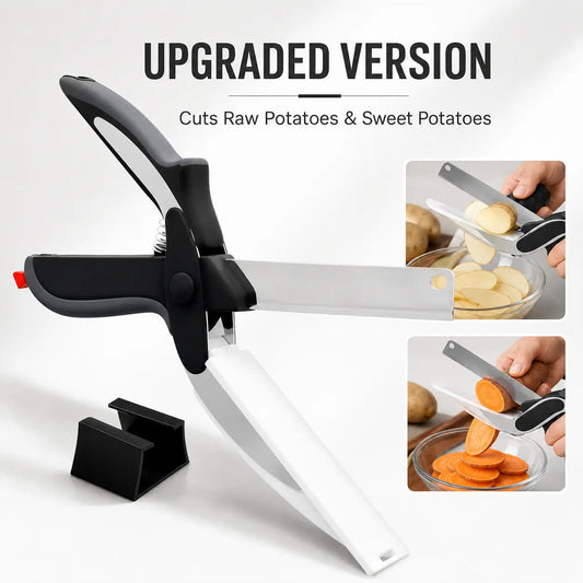 2 in 1 Kitchen Scissors for Food – Stainless Steel Blade & Plastic Cutting Board Scissors with Safety Lock